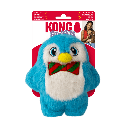 Kong snuzzles penguin with squeak