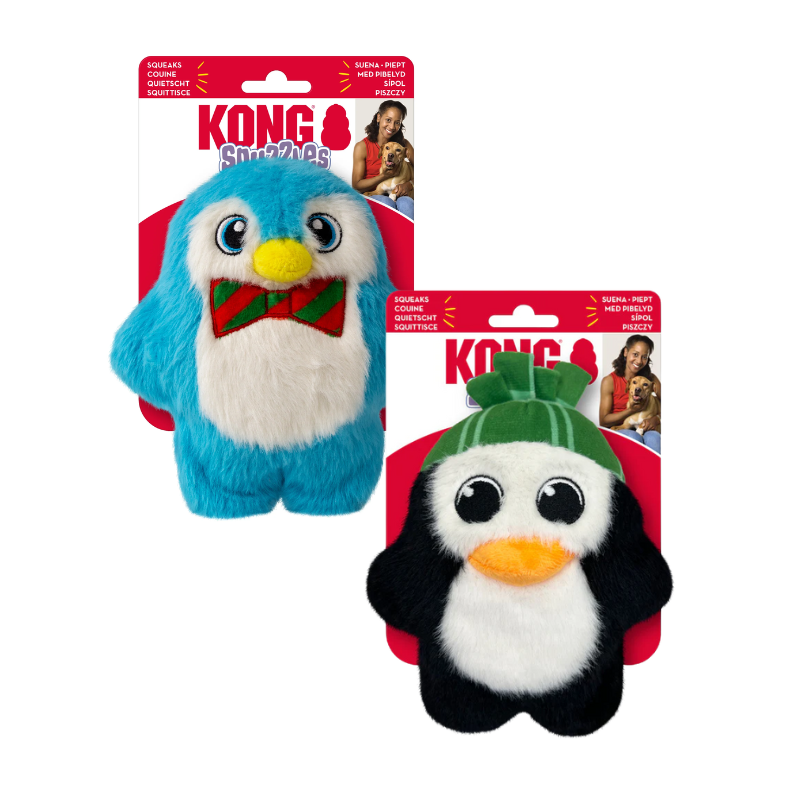 Kong snuzzles penguin with squeak